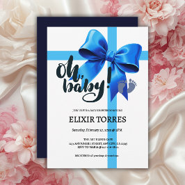 Åh Baby! Elegant Blue Bow Baby Shower Inbjudningar
