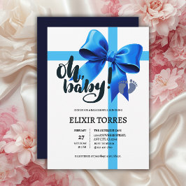 Åh Baby! Elegant Blue Bow Baby Shower Inbjudningar