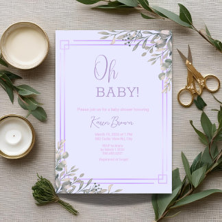 Åh baby Elegant Grey och Rosa Baby Shower Inbjudningar