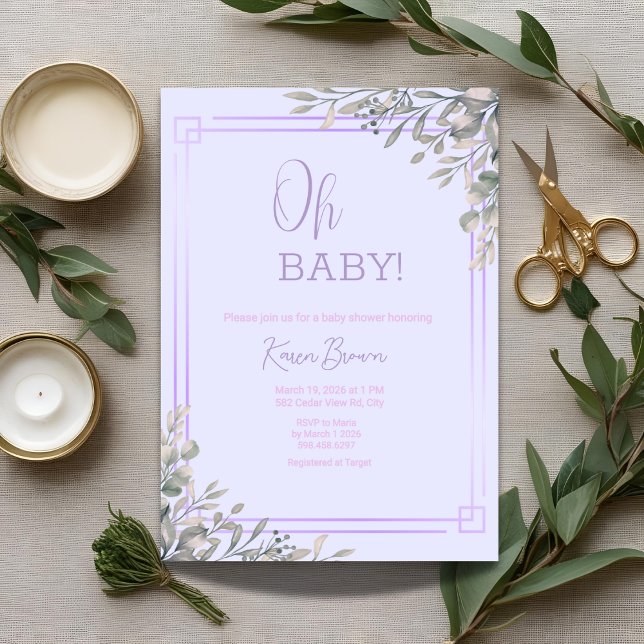 Åh baby Elegant Grey och Rosa Baby Shower Inbjudningar (Skapare uppladdad)