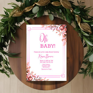 Åh baby Elegant Grey och Rosa Baby Shower Inbjudningar