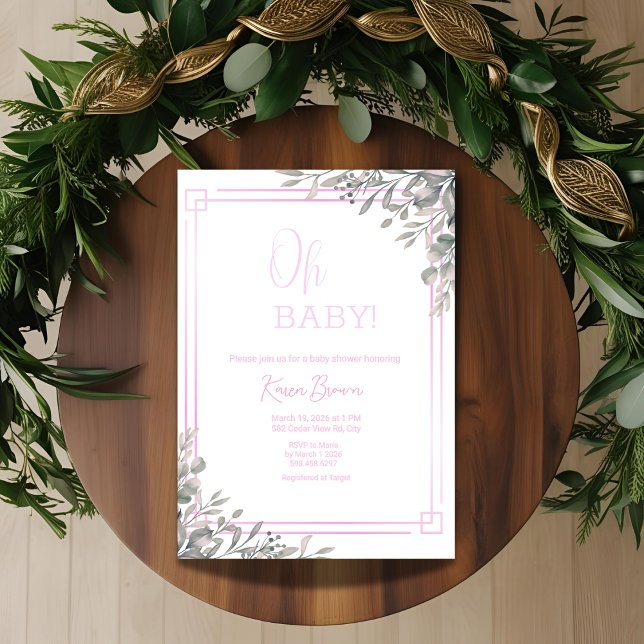 Åh baby Elegant Grey och Rosa Baby Shower Inbjudningar (Skapare uppladdad)