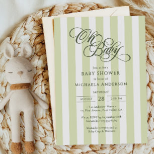 Åh Baby Elegant Skrift & Ränder Barnkalas Inbjudningar