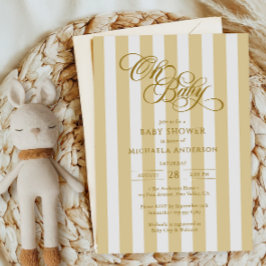 Åh Baby Elegant Skrift & Ränder Bebisens Förfest Inbjudningar