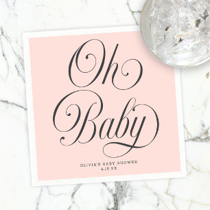 Åh Baby Elegant Skrift Rosa Flicka Bebis Shower Pappersservett