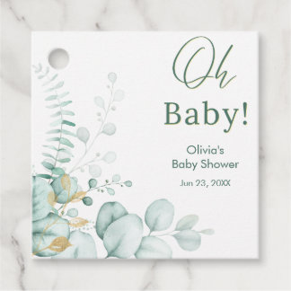 Åh Baby Eukalyptus Grönska Guld Baby Shower Gåvor Etiketter