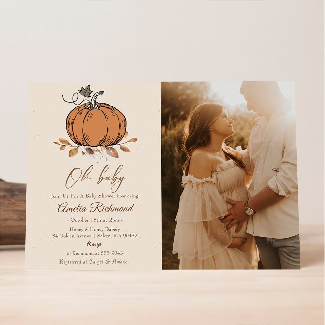 Åh Baby! Fall Pumpkin-foto för höstbabyskor Inbjudningar (Skapare uppladdad)