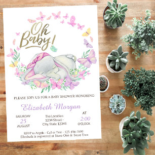 Åh Baby Fjärilar Baby Elefant Babyfirande Inbjudningar