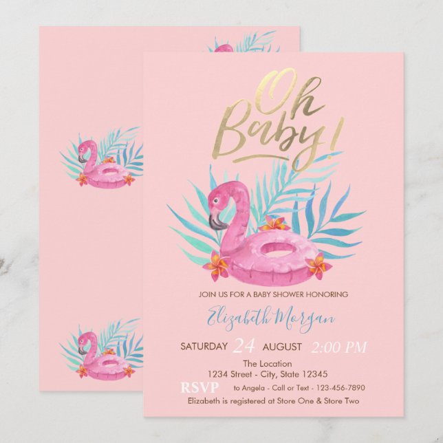 Åh Baby Flamingo Baby Shower  Inbjudningar (Fram/baksida)