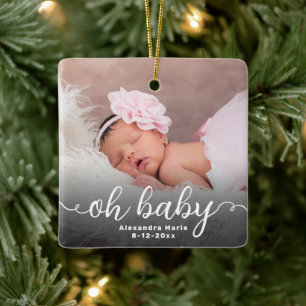 Åh Baby Första julhelgen Dubbla Sided Photo Julgransprydnad Keramik