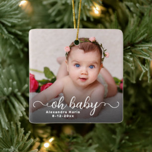 Åh Baby Första julhelgen Dubbla Sided Photo Julgransprydnad Keramik