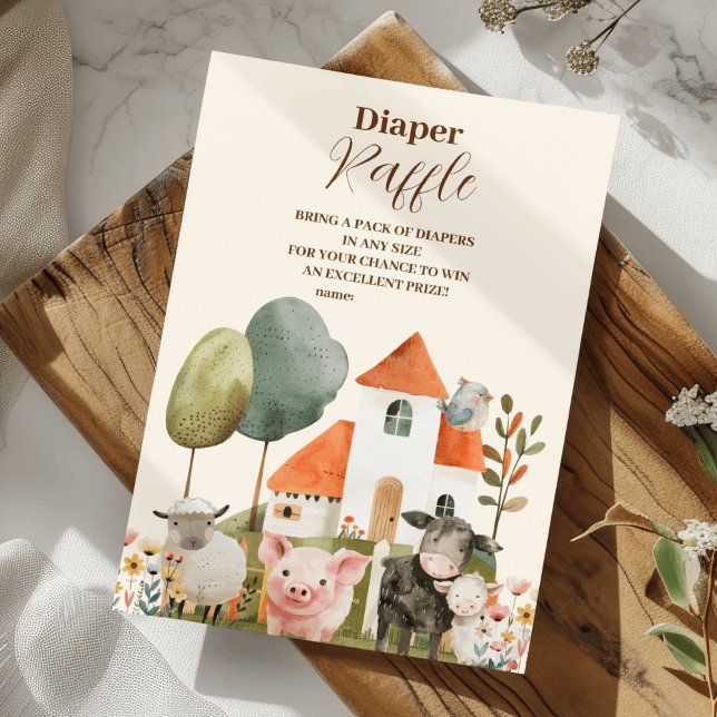 Åh Baby Gårds Djurs Blöja Lotteri Baby Shower Tilläggskort (Skapare uppladdad)