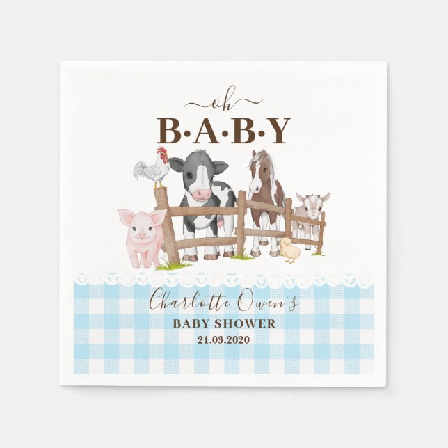 Åh Baby Gårdsdjur Barnyard Baby Shower Servetter (Framsidan)