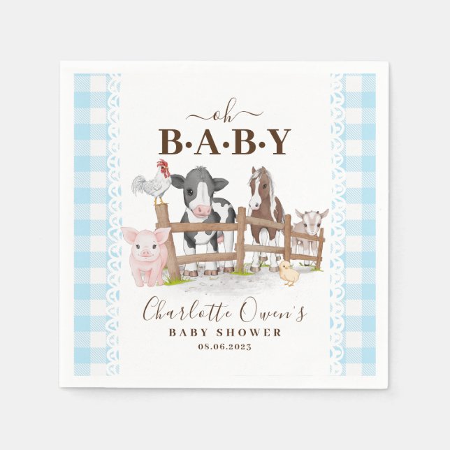 Åh Baby Gårdsdjur Barnyard Baby Shower Servetter (Framsidan)