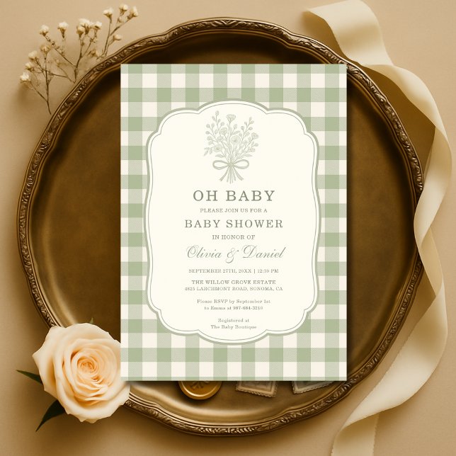 Åh Baby Gingham Par Baby Shower Inbjudningar (Skapare uppladdad)