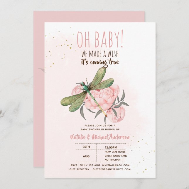 Åh Baby gör en Blommigt av en önskad babyskö I Inbjudningar (Fram/baksida)