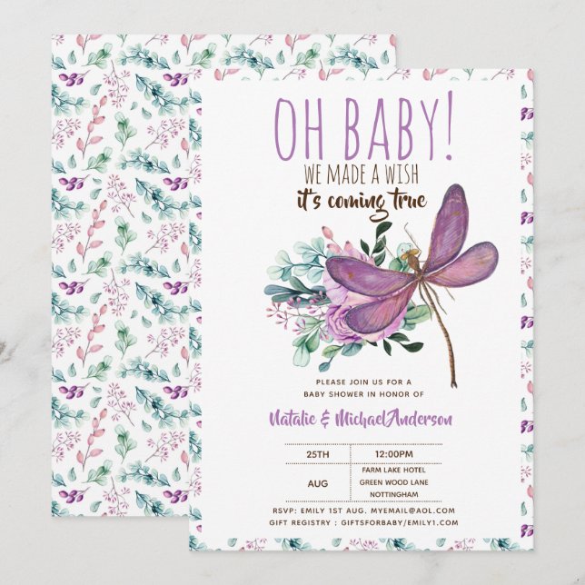 Åh Baby gör en Blommigt med en önskad babystötare Inbjudningar (Fram/baksida)