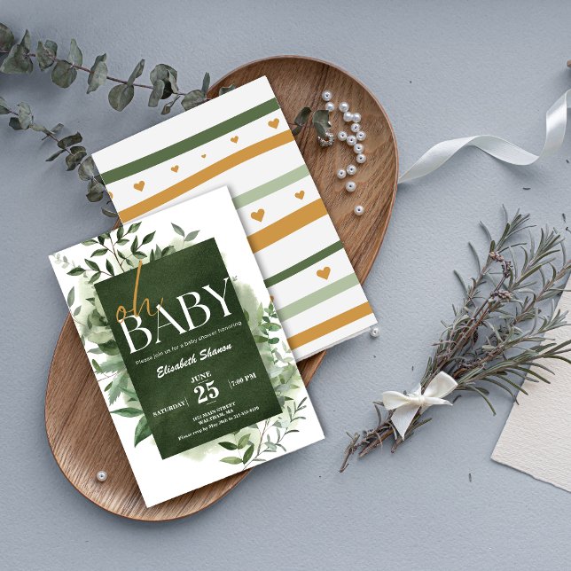 Åh Baby! Greenery Watercolor Baby Shower Inbjudningar (Oh Baby! Greenery Watercolor Baby Shower Invitation)