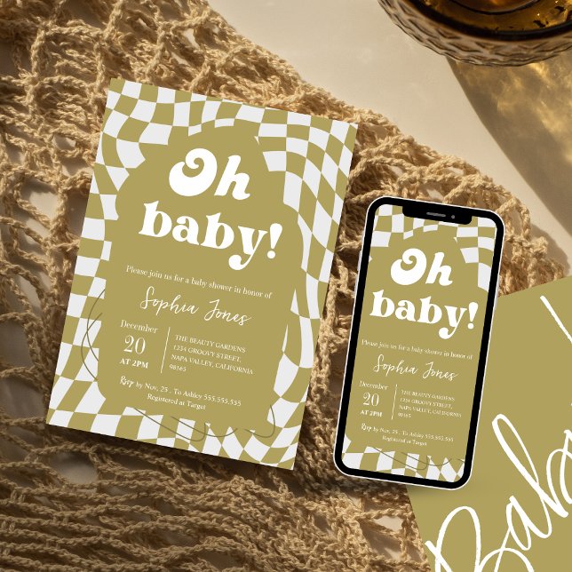 Åh Baby! Grön Rutig | Gingham | baby shower Inbjudningar (Skapare uppladdad)