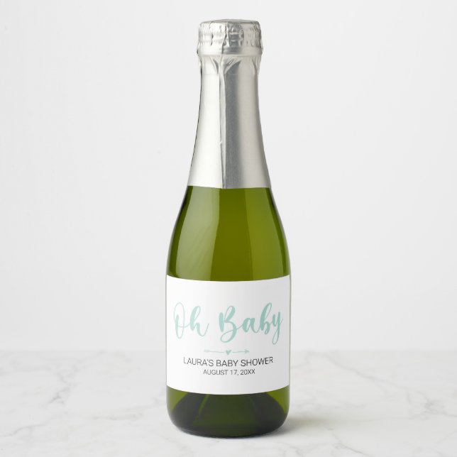Åh Baby Grönt Mini Sparkling Vin Flaska etikett (Framsida)