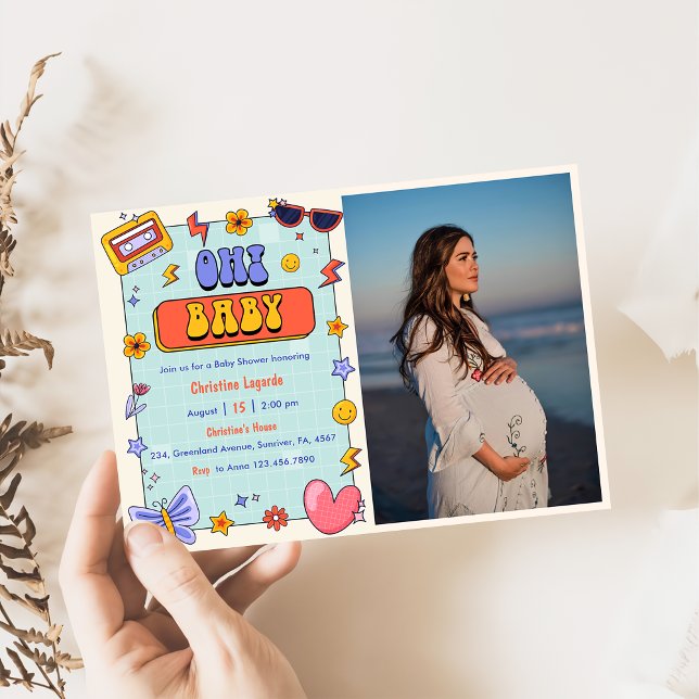 Åh! Baby Groovy Hippie Baby Shower Party Photo Inbjudningar (Skapare uppladdad)