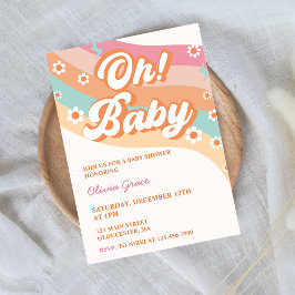 Åh! Baby Groovy Retro Daisy Baby Shower Party Inbjudningar