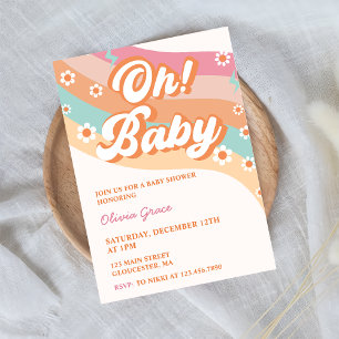 Åh! Baby Groovy Retro Daisy Baby Shower Party Inbjudningar