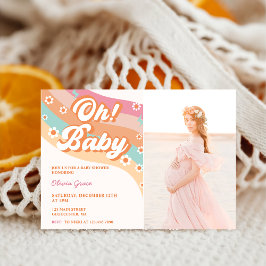 Åh! Baby Groovy Retro Daisy Baby Shower Party Inbjudningar