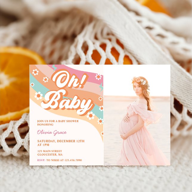 Åh! Baby Groovy Retro Daisy Baby Shower Party Inbjudningar (Skapare uppladdad)