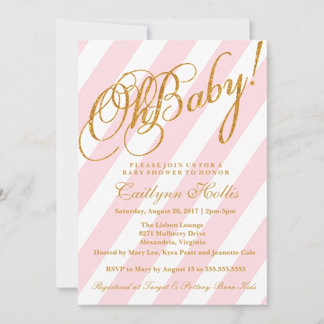 Åh Baby Guld Glitter, inbjudan till babyskor i Ran (Framsida)