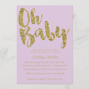 Åh Baby Guld Glitter och lavender Baby Shower Inbjudningar