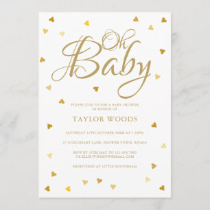 Åh Baby Guld Kärlek Hjärtan Baby Shower / Konfetti Inbjudningar