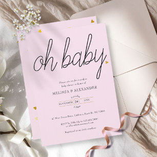 Åh Baby Guld Kärlek Hjärtan Par Baby Shower Inbjudningar