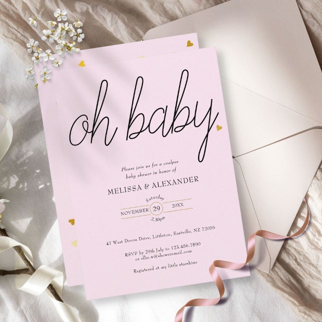 Åh Baby Guld Kärlek Hjärtan Par Baby Shower Inbjudningar (Skapare uppladdad)