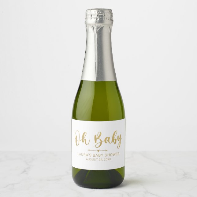 Åh Baby Guld Mini Sparkling Vin Flaska etikett (Framsida)