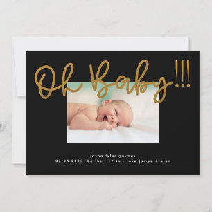 Åh Baby gult guld Foil modern Funky Roligt Baby Meddelande