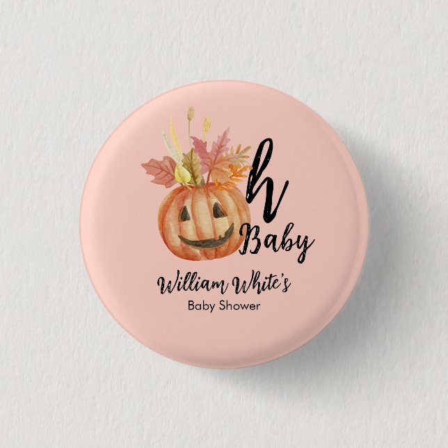 Åh Baby! Halloween Höst Pumpa Löv Baby Shower Knapp (Framsida)