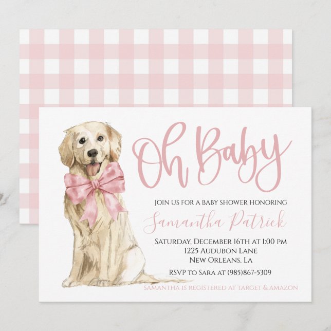 Åh Baby! Hund för kute-Hund-valsdockor Inbjudningar (Fram/baksida)