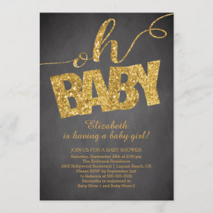 Åh Baby! Inbjudan till babyskor för Guld Glitter
