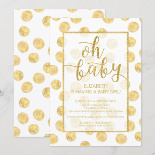 Åh Baby! Inbjudan till babyskor för Guld Polka dot