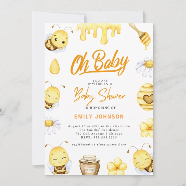 Åh Baby! Inbjudan till Bee Baby Shower (Framsida)
