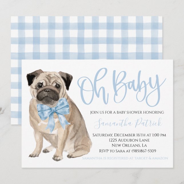Åh Baby! Inbjudan till Cute Hund Blue Boy Shower (Fram/baksida)