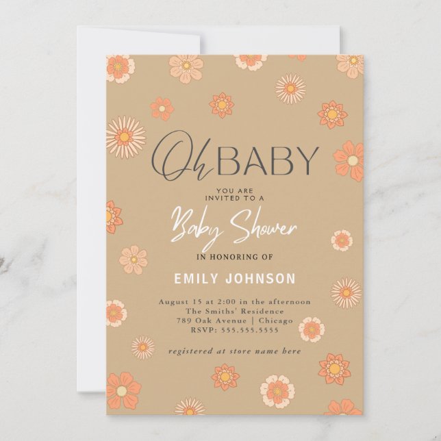 Åh Baby! Inbjudan till daisy Beige Baby Shower (Framsida)