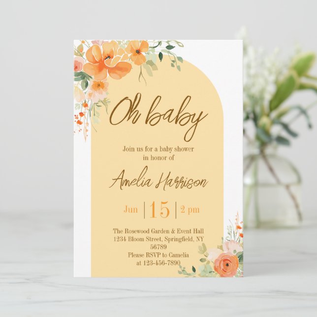 Åh Baby! Inbjudan till elegantens Blommigt för bab (Stående Fram)
