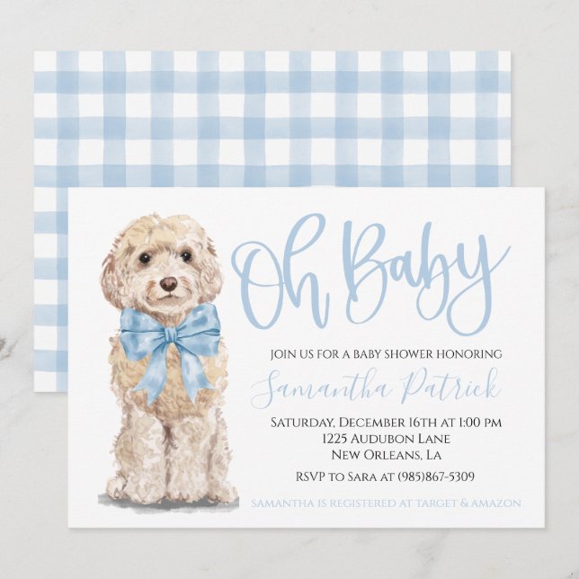 Åh Baby! Inbjudan till Hund Baby Shower för kutym  (Fram/baksida)
