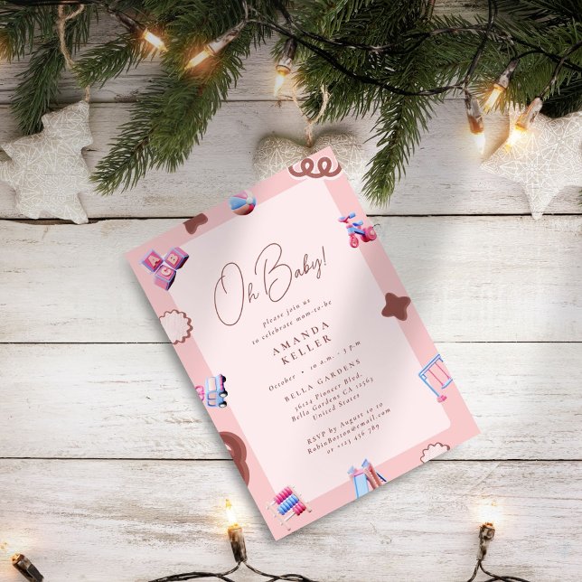 Åh Baby! Inbjudan till rosa Modern Baby Shower (Skapare uppladdad)