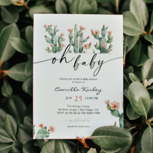 Åh Baby Kaktus Blommig Bebis Baby Shower Inbjudningar