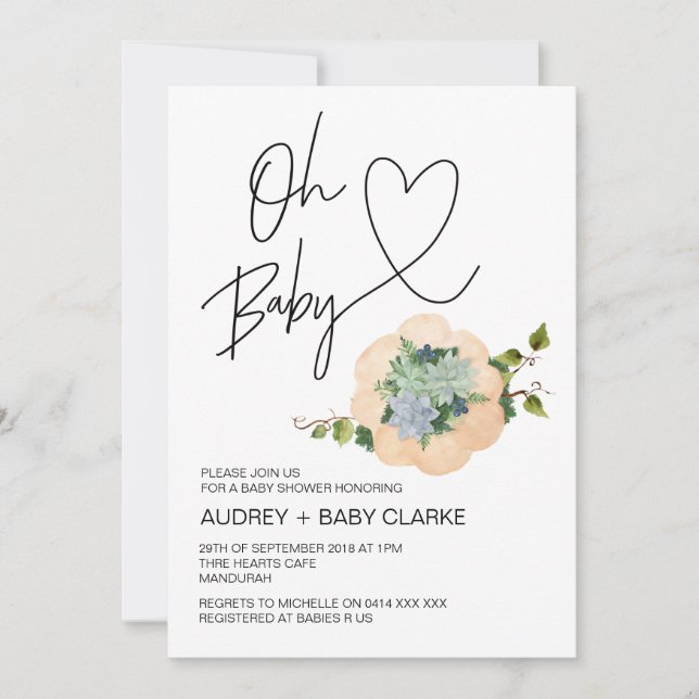 Åh Baby Kön Neutral Shower Thanksgiving Fall Inbjudningar (Framsida)