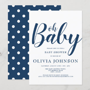 Åh Baby - Marinblå Prickiga Baby Shower Inbjudningar
