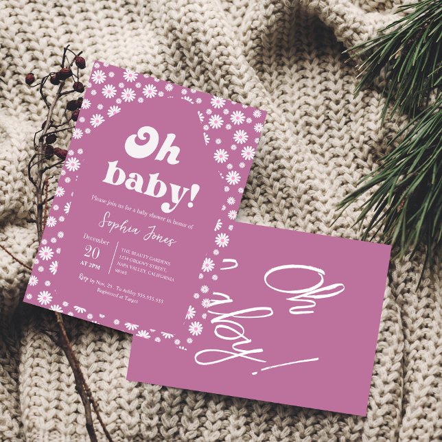 Åh Baby! Mauve rosa Checkered Gingham babydusch Inbjudningar (Skapare uppladdad)